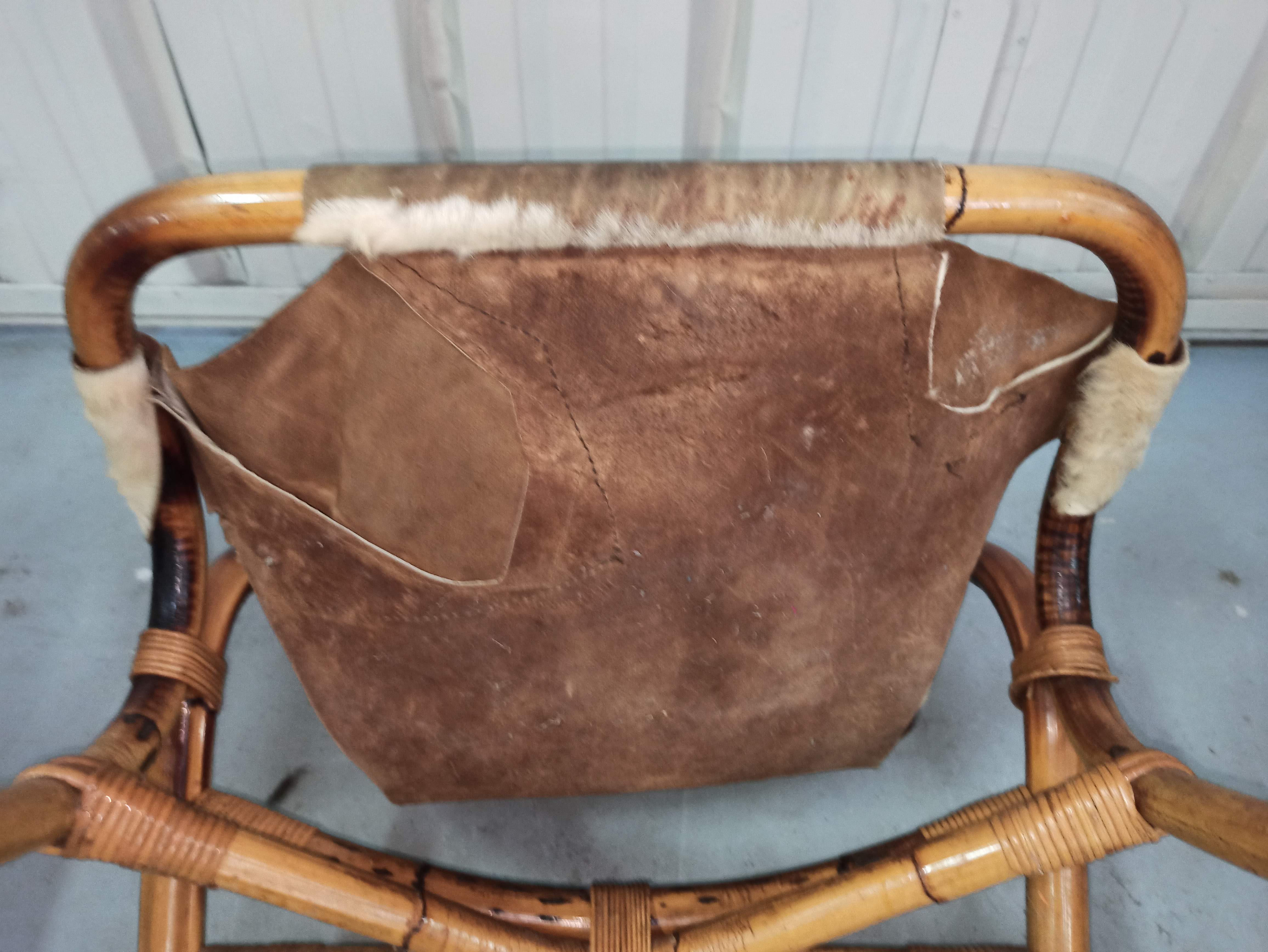 Pair of armchairs bamboo leather skin rohé noordwolde
