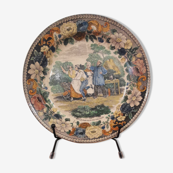 Ancienne assiette parlante Creil Montereau Louis Lebeuf & Thibault colorée