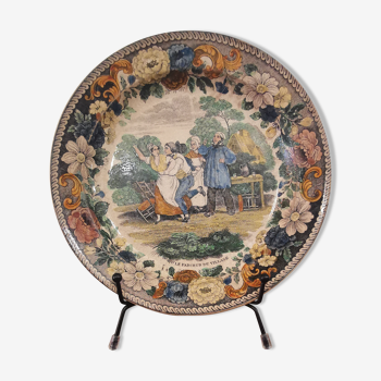 Old talking plate Creil Montereau Louis Lebeuf & Thibault colorful