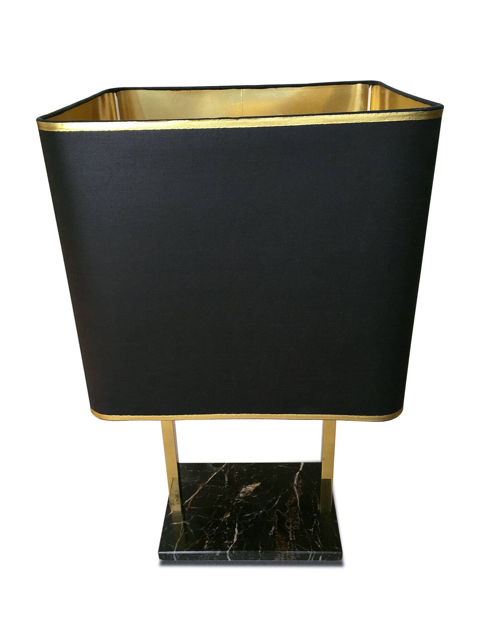 Vintage brass and black marble lamp, 1970