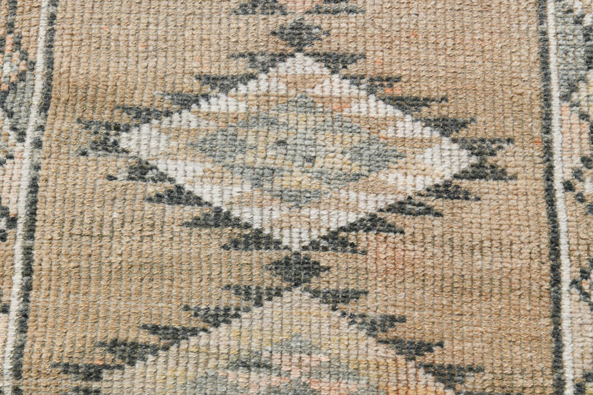Tapis Couloir Vintage Beige Motifs Géométriques Anatoliens, 91x352 Cm