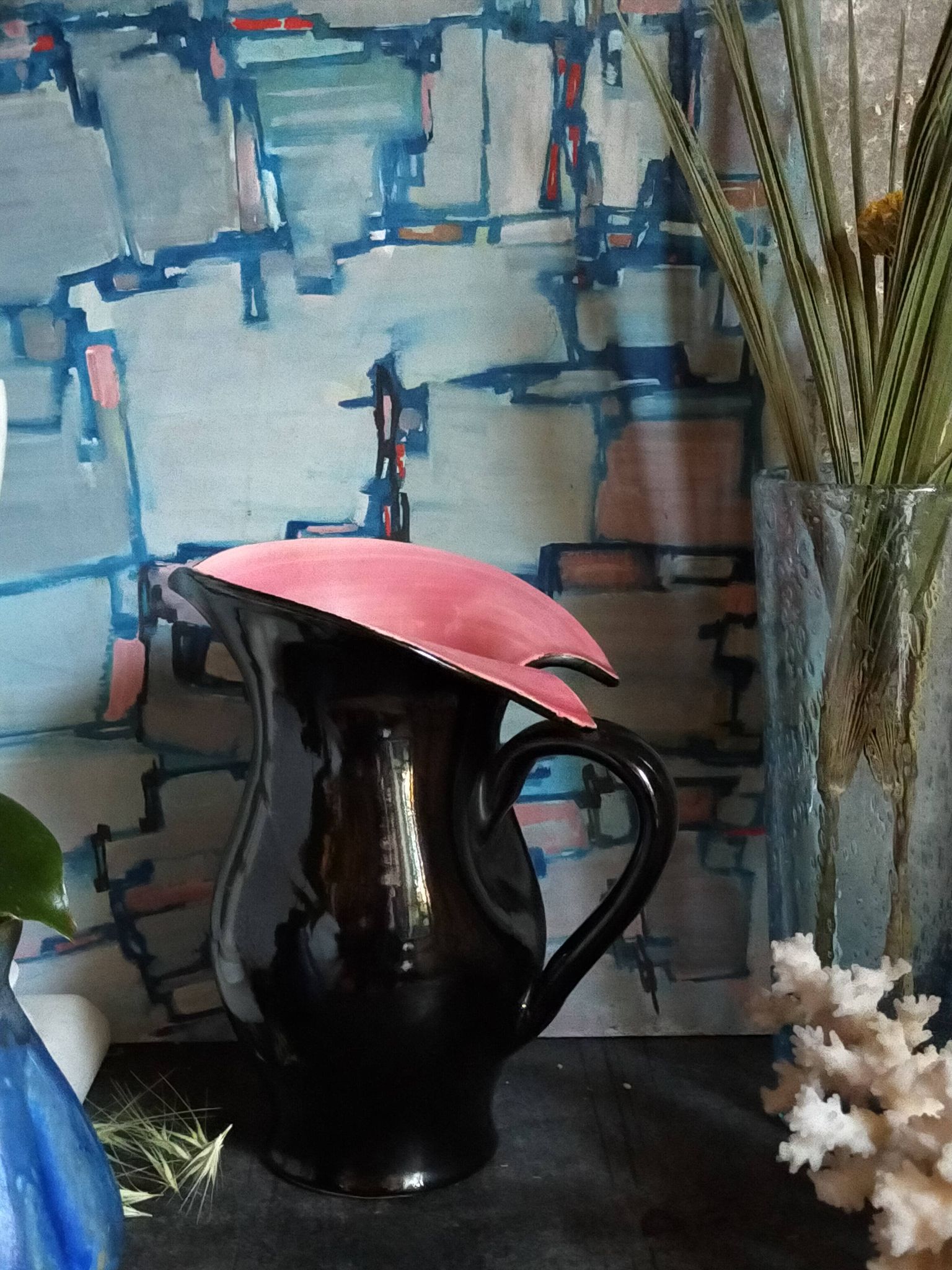 Bicolor pitcher of the Norman Potteries of Louviers 50s