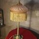 Antique bronze lamp with a pink marbled glass shade 51x21. Inter a l