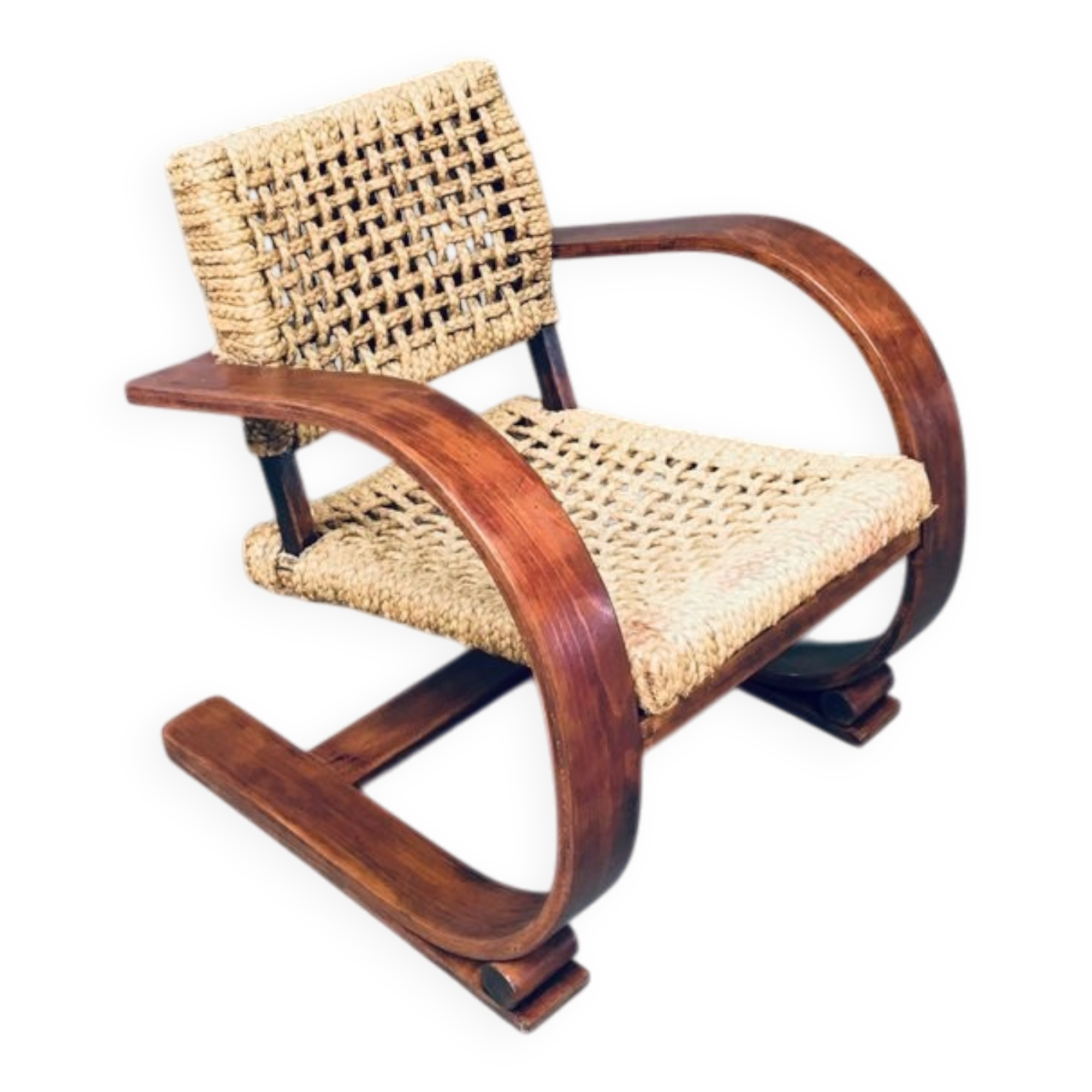 Rope Lounge Chair by Adrien Audoux & Frida Minet for Vibo Vesoul, France, 1940s