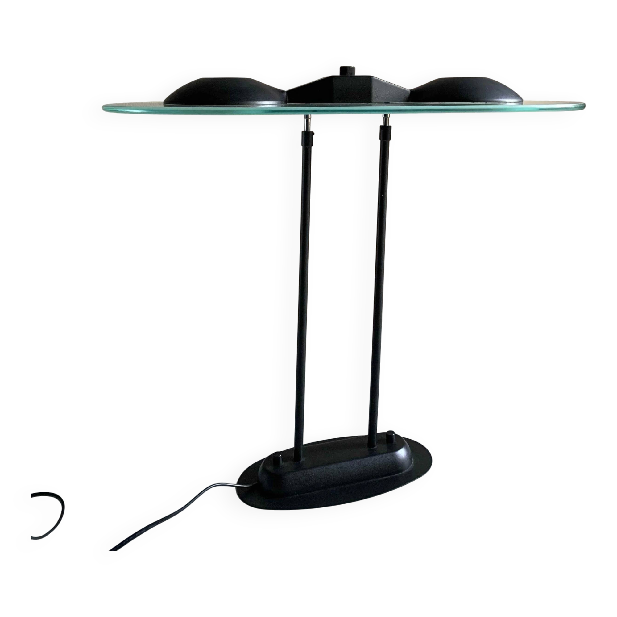 Postmodern black metal glass ceiling lamp | 1990s