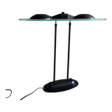 Postmodern black metal glass ceiling lamp | 1990s