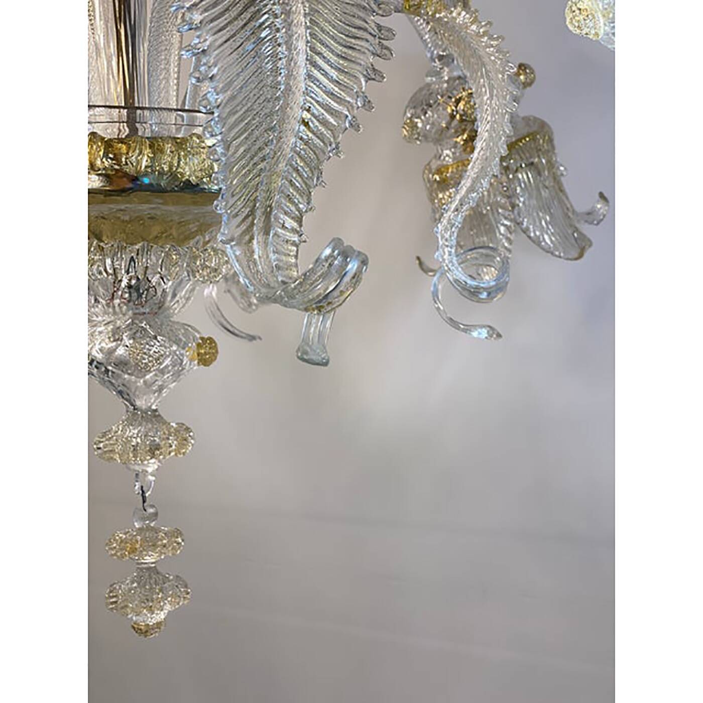 Glass Clear and Gold Chandelier With Flowers and Leaves