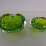 Green Sommerso Murano Glass Ashtrays, Italy, 1960s, Set of 2