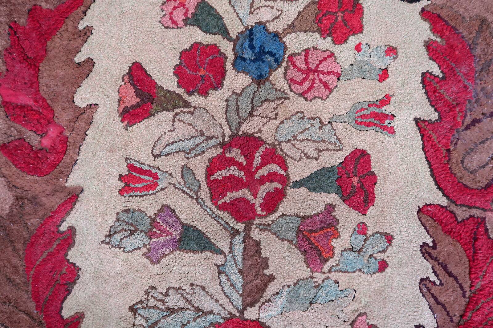 Tapis américain antique Hooked – 86 x 170 cm – Motif floral - 1C976