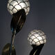 Lampadaire palmier floral laiton et nacre de capiz 1970
