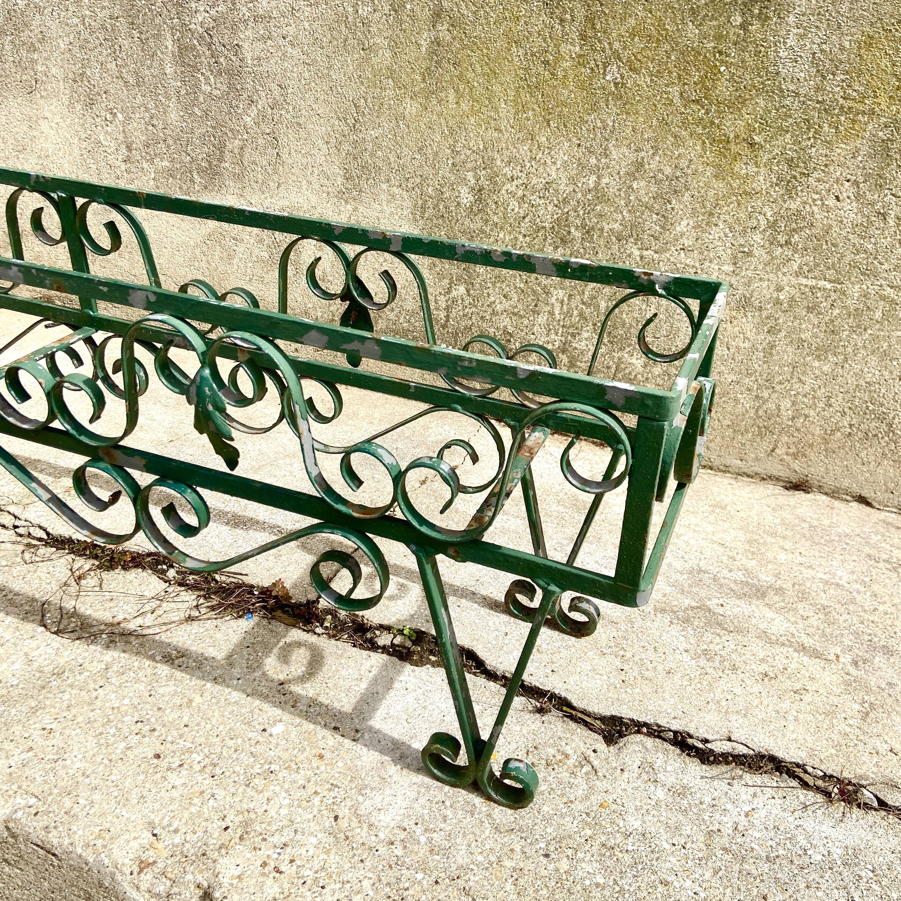 Old double planter in galvanized and painted metal