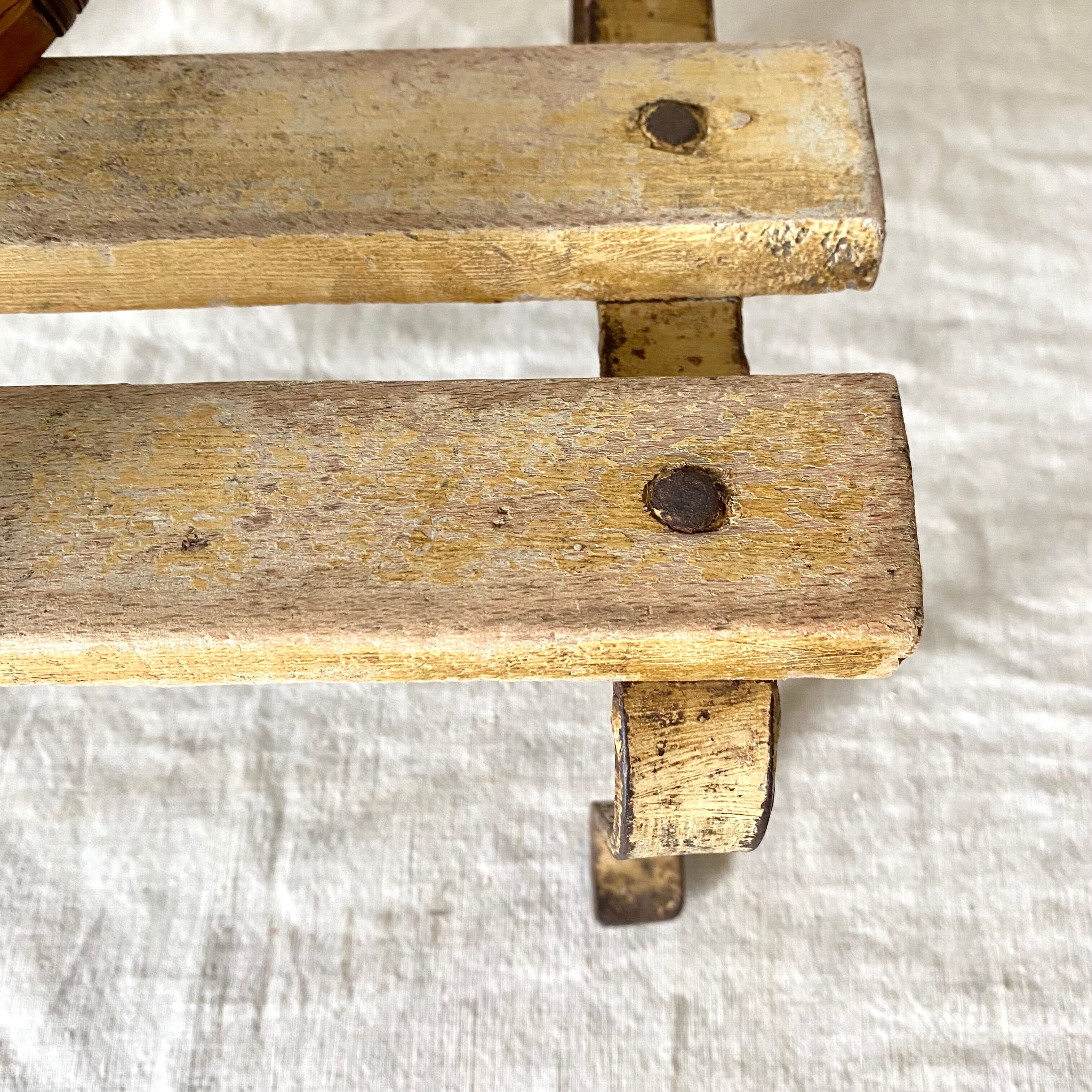 Low stool, wooden and metal plant holder