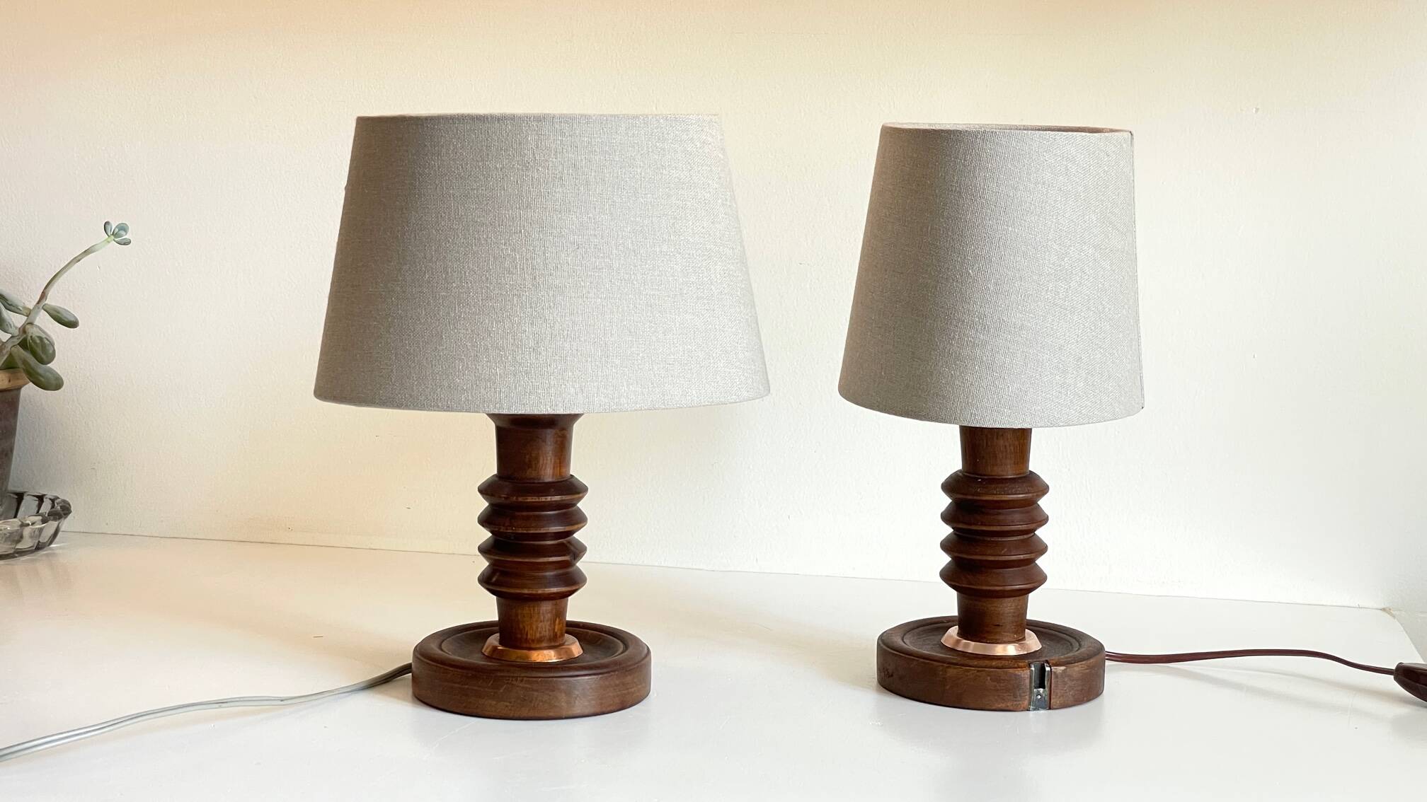 Pair of vintage wooden lamps