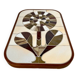 Ancienne table en céramique signe Capron vallauris modele fleur design années 60 vintage