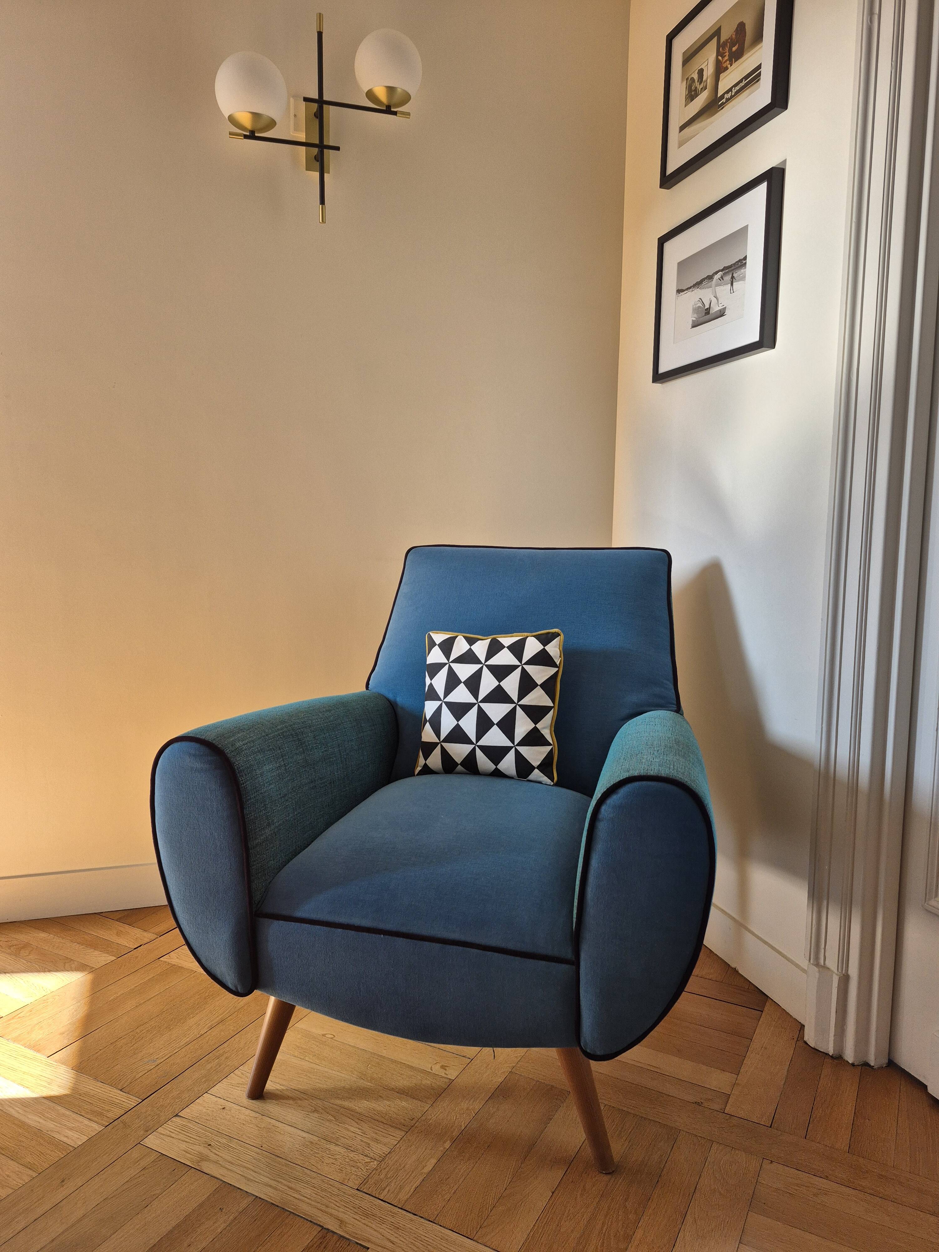 Fauteuil club bleu canard