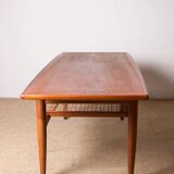 Danish coffee table in teak and rattan by KT Mobler 1960