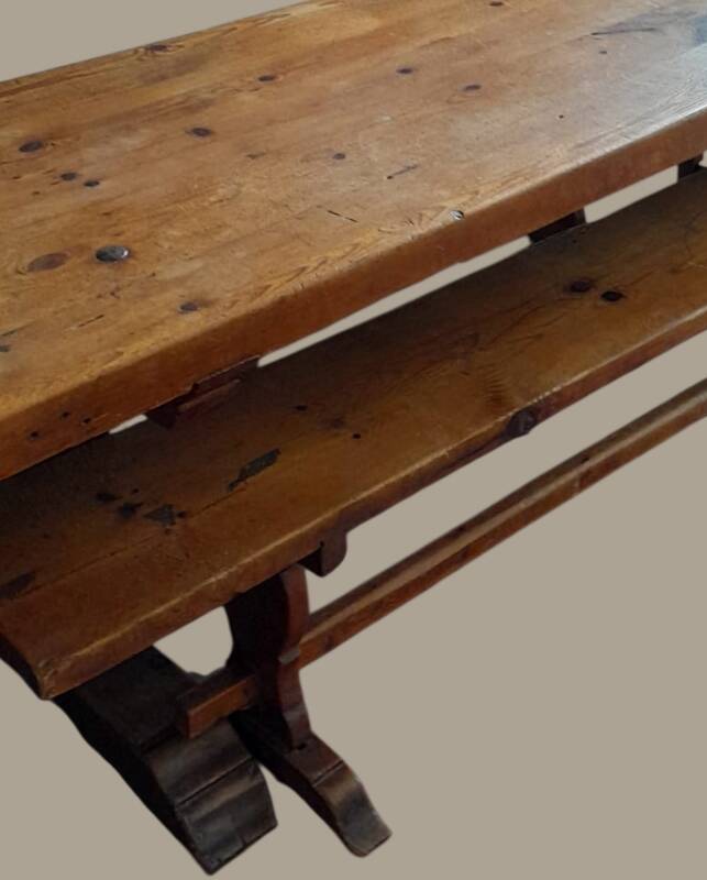 Oak monastery table with 2 original benches