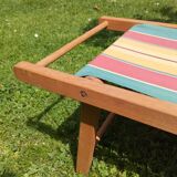 Vintage children's deckchair, sun lounger, striped canvas, 1960-1970.