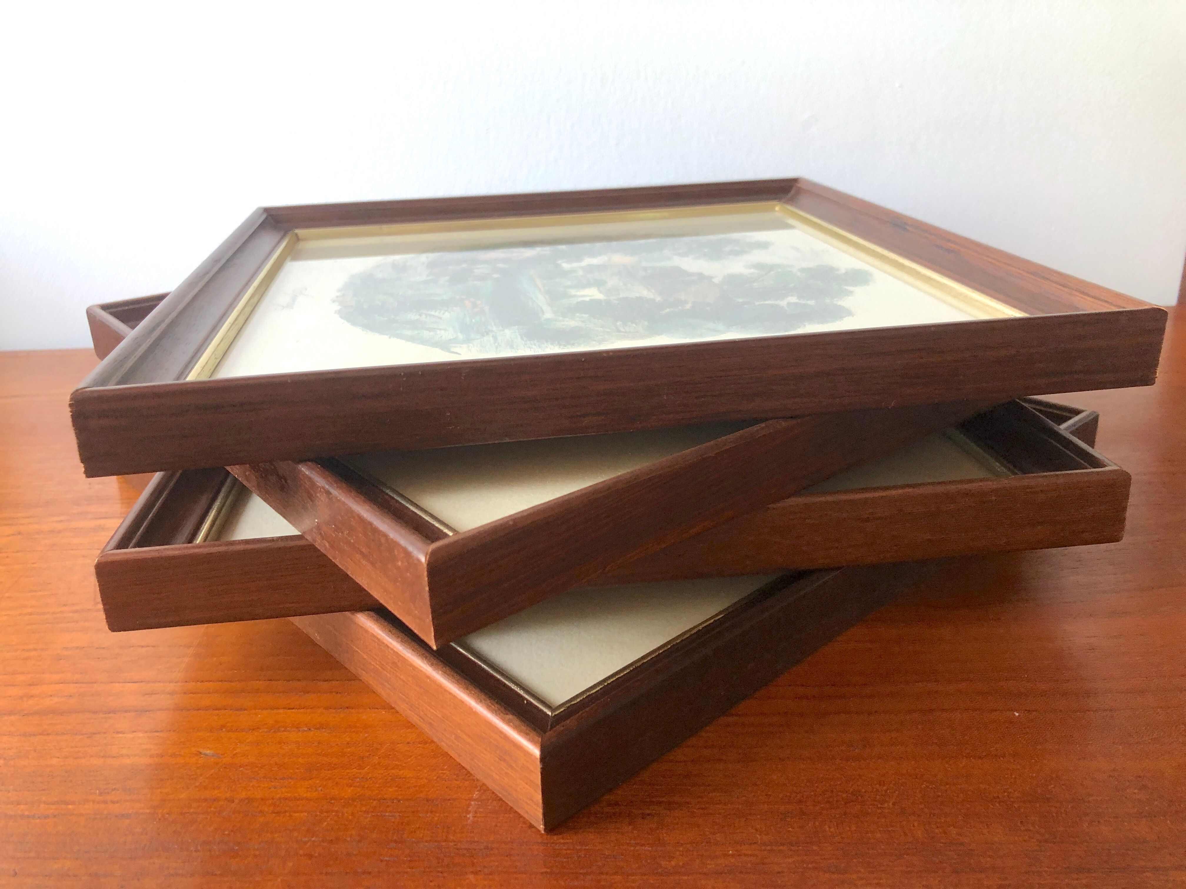 Set of 4 framed antique prints - 4 seasons