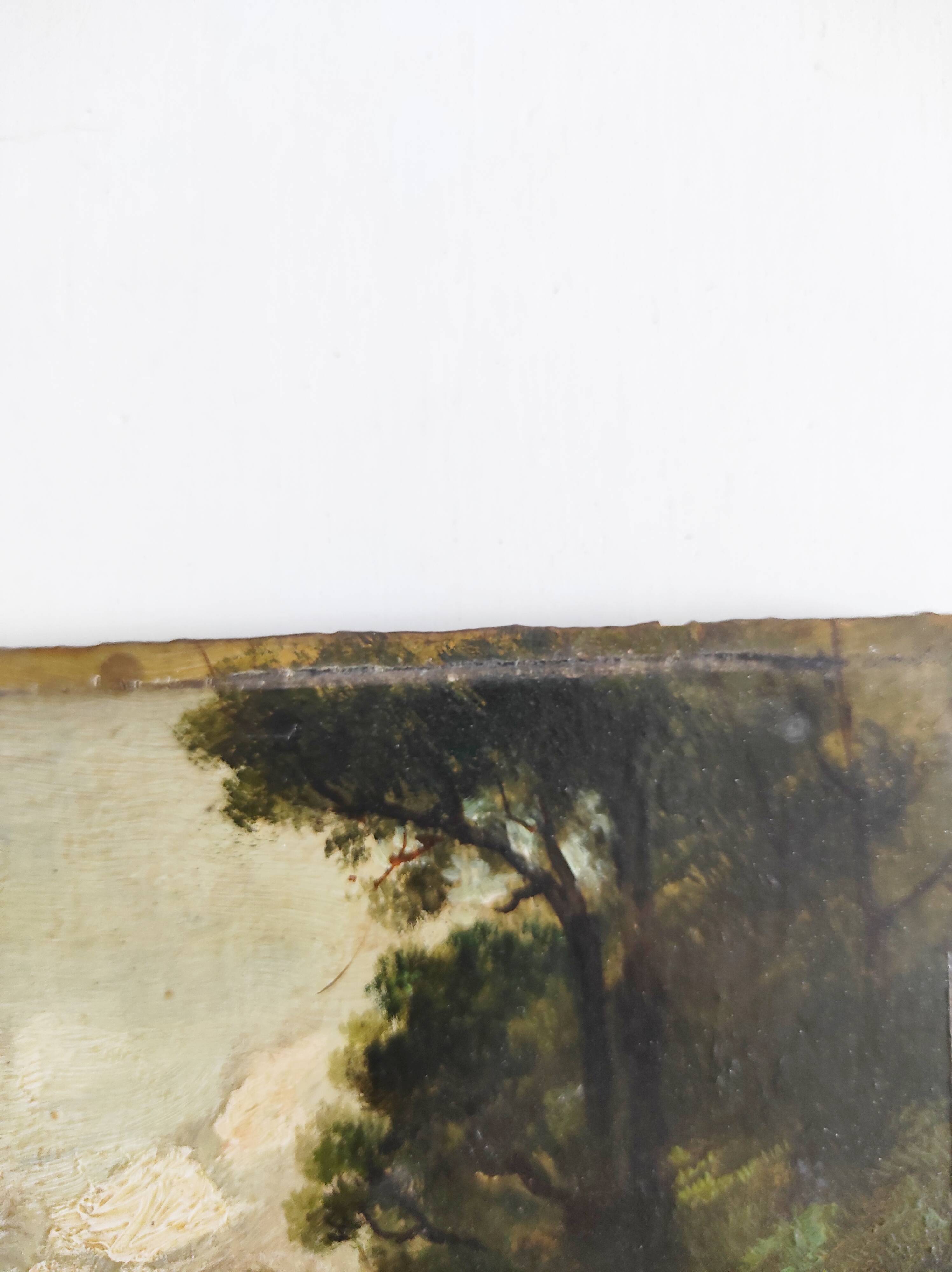 Shepherd with his sheep oil on panel 19th century