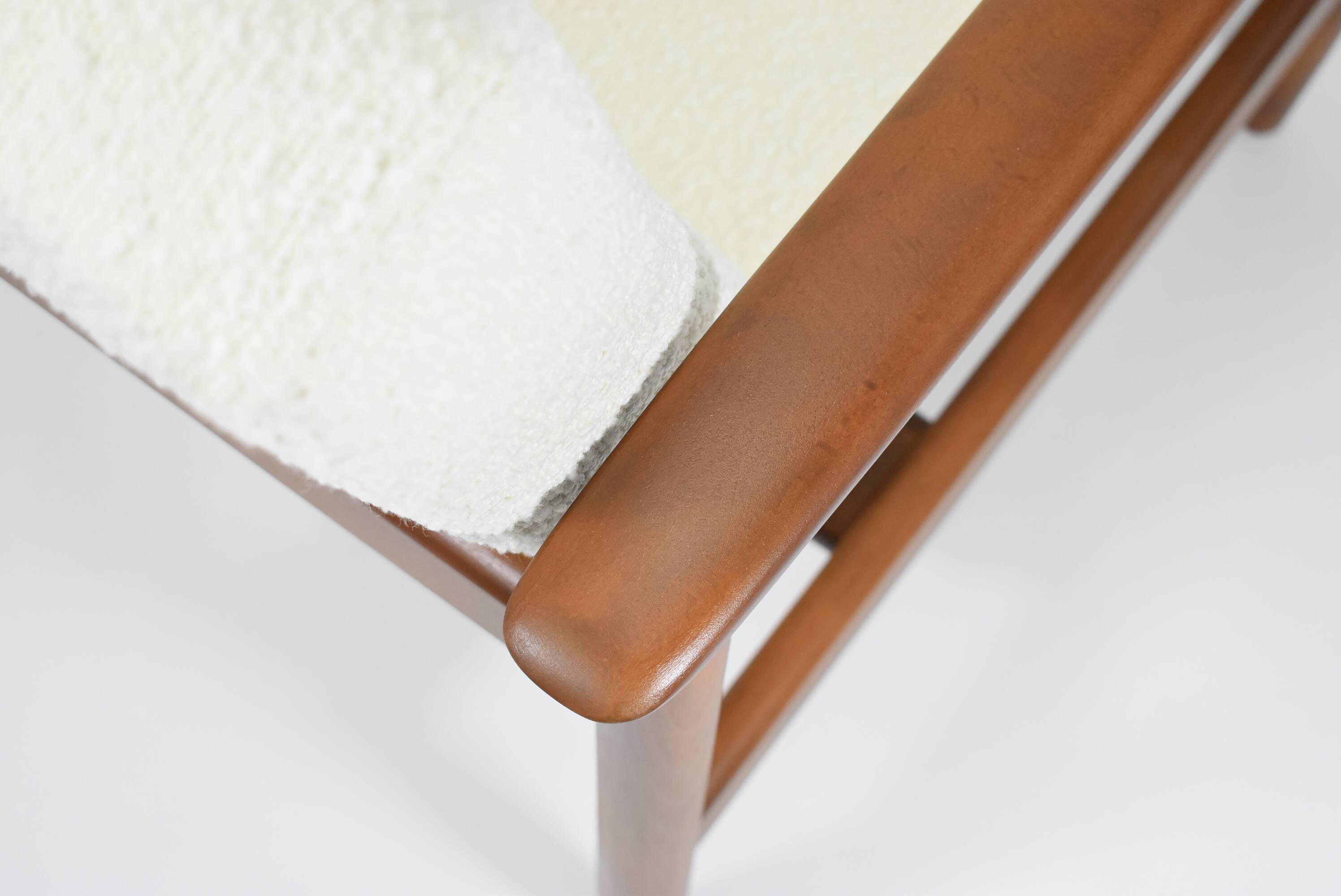 Original vintage armchair, 1960s, designer E.Homma, restored, white bouclé