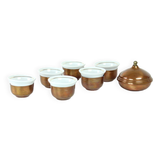 Copper & Porcelaine Espresso Set Of 6 Cups, Czechoslovakia 1960s