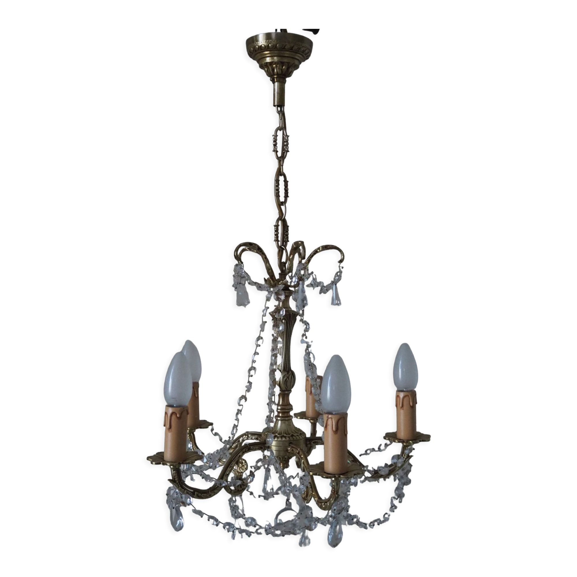 Bronze chandelier and crystal pendants – 5 lights