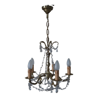 Bronze chandelier and crystal pendants – 5 lights