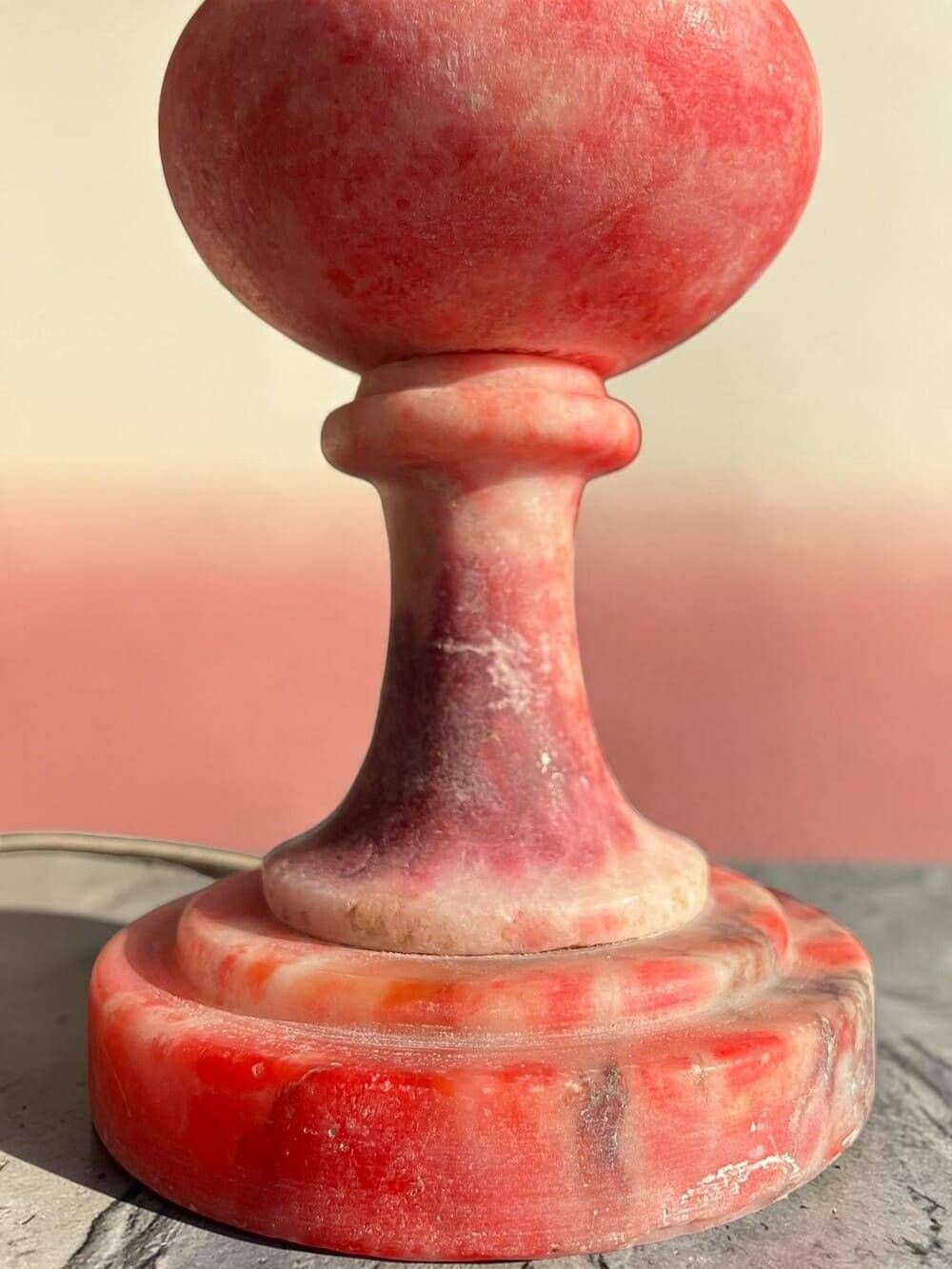 Italian hand carved pink alabaster urn lamp