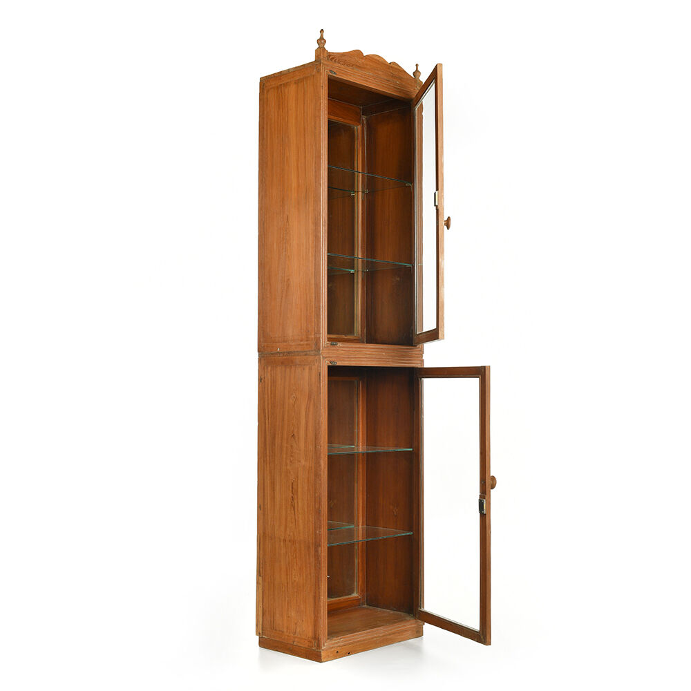Antique teak showcase with mirror