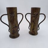 Vases attributed to Auguste Klein. Toad and bee. Monkey and figure. 1900.