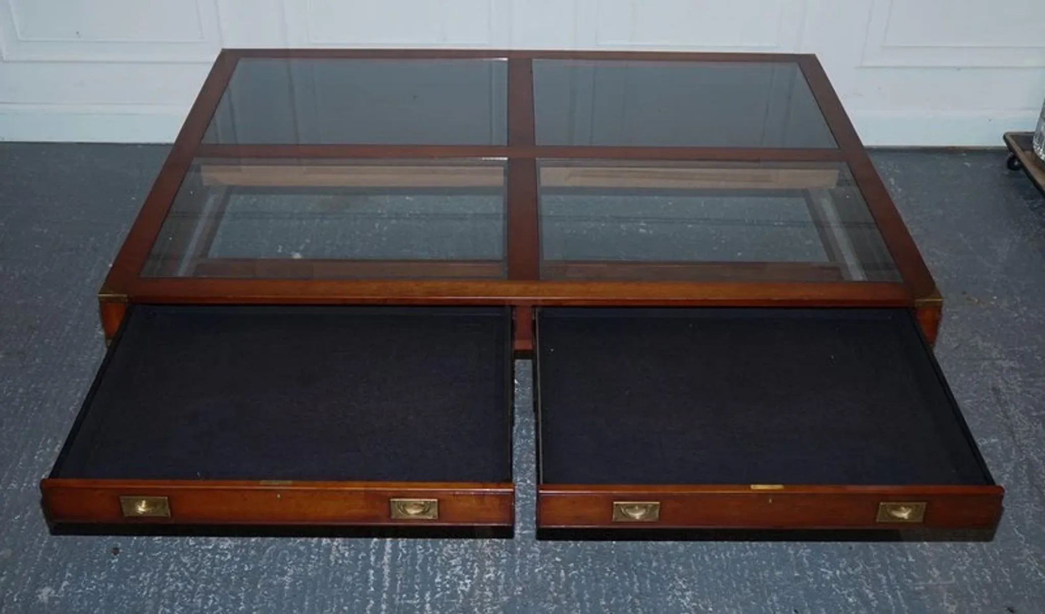 Very Large Coffee Table with Marquetry Glass Panels by Kennedy Harrods