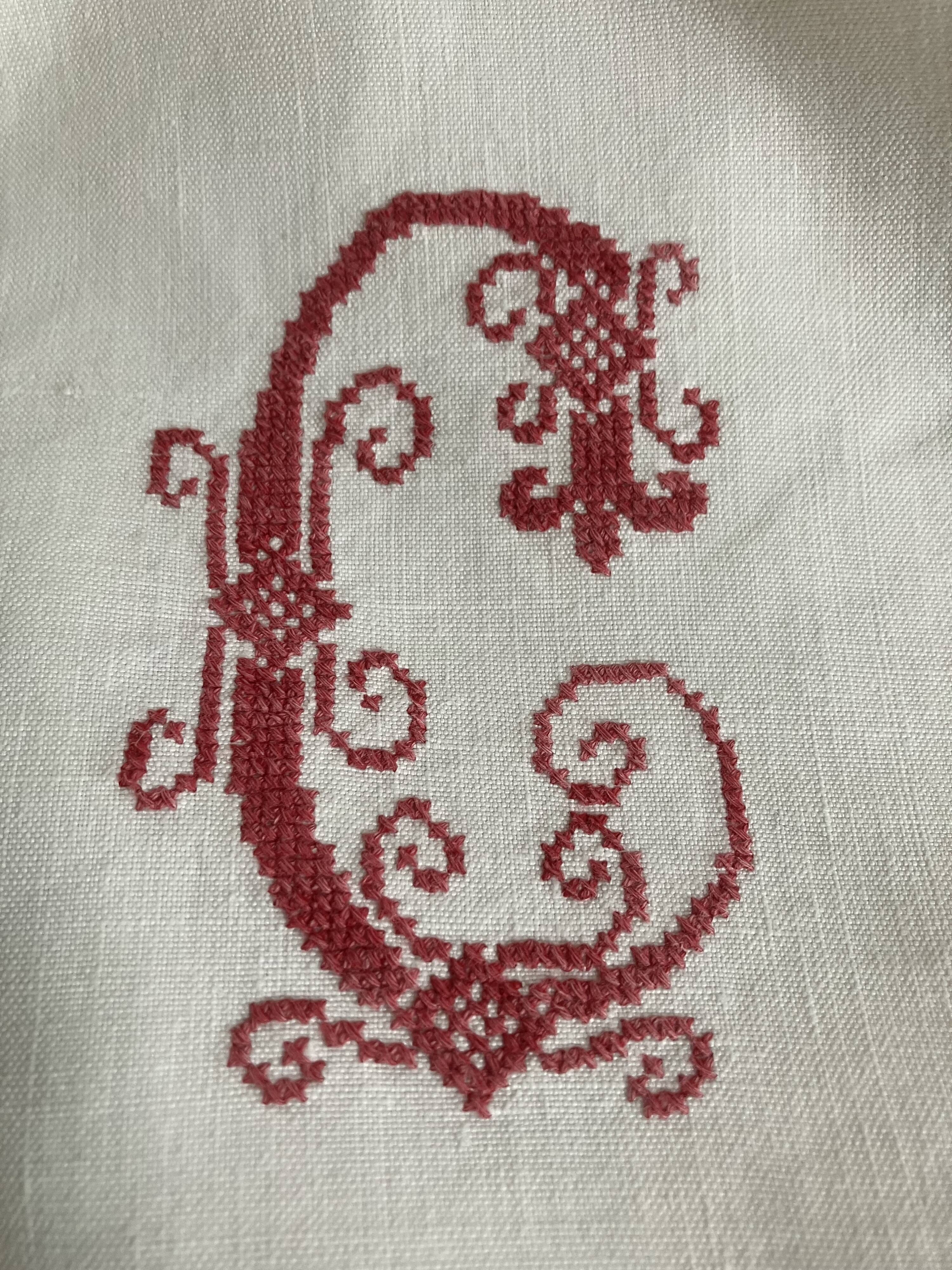 Antique linen, embroidered sheet, monogram CG.
