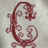 Antique linen, embroidered sheet, monogram CG.