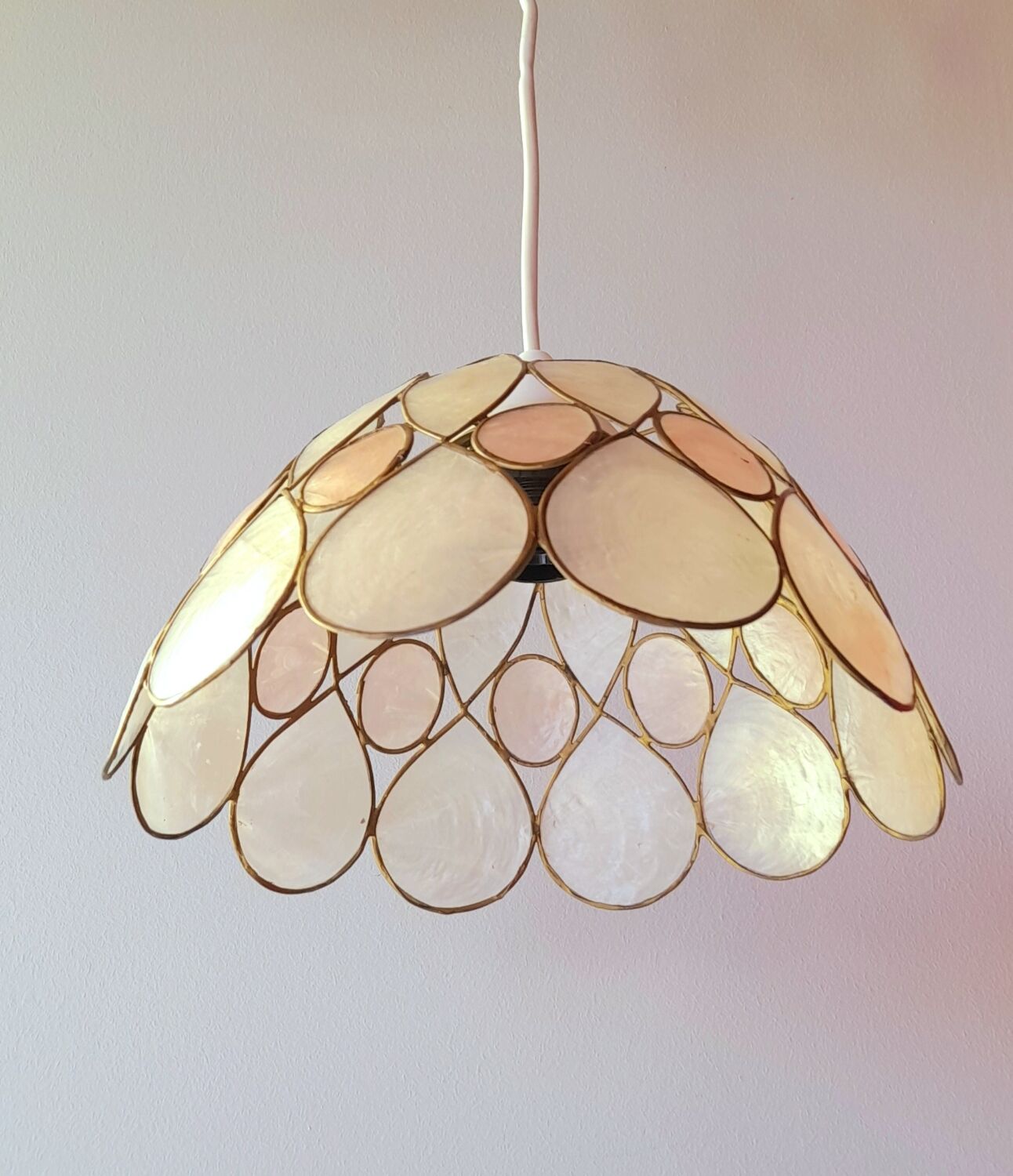 Mother-of-pearl and brass pendant light