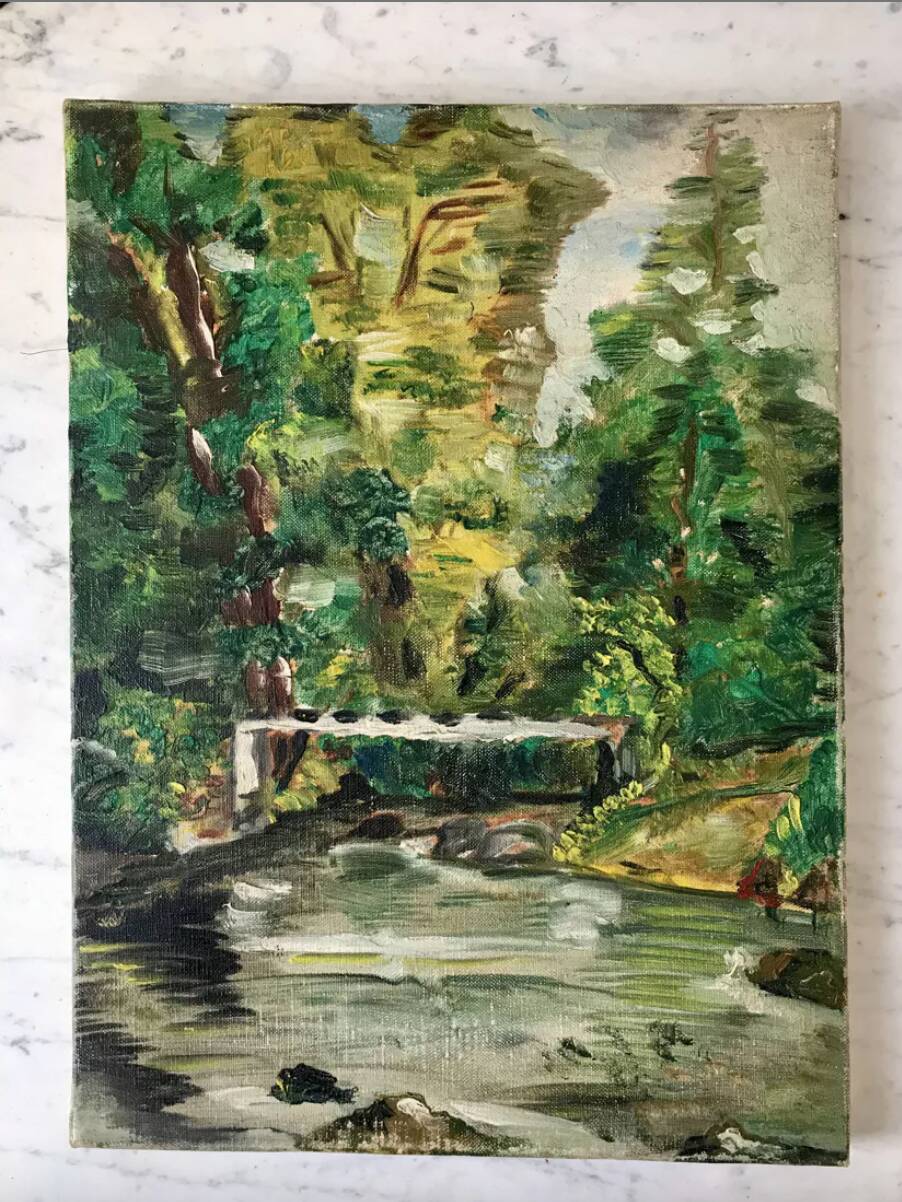Tableau huile sur toile rivière vintage