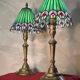 Paire lampe laiton ancienne art nouveau,  Abat jour verre 46x20 vitrail sty