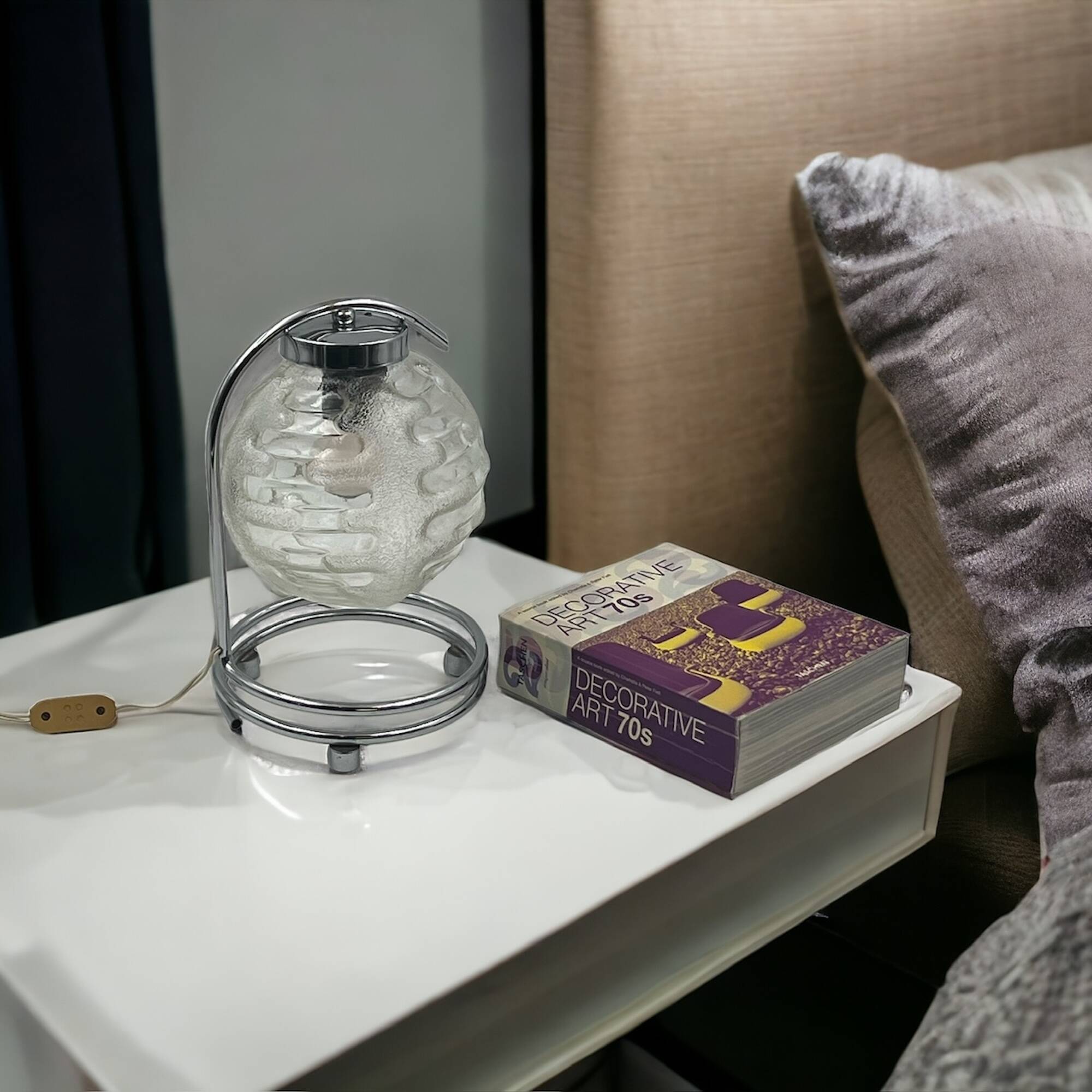 Stunning Pair of 70s Lamps in Chrome Metal and Crafted Glass Richard Essig Besigheim Design