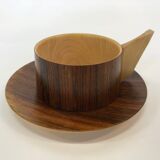 Vintage wooden cups and saucers in teak