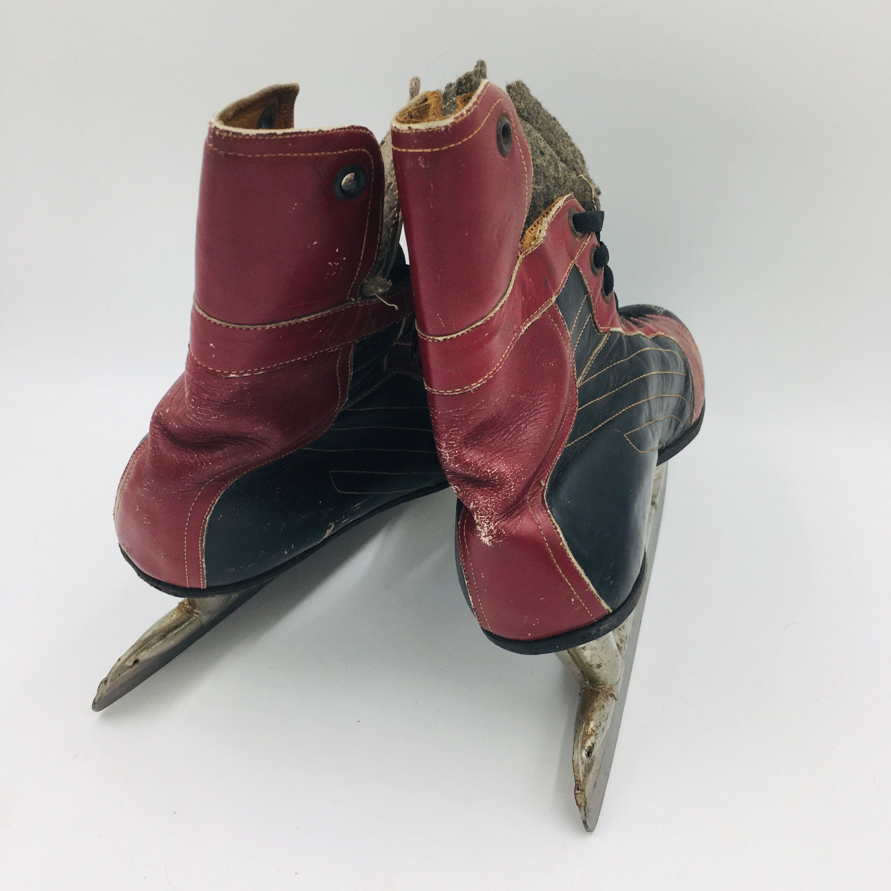Pair of vintage leather ice skates