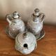 Salt, pepper, and mustard set in stoneware