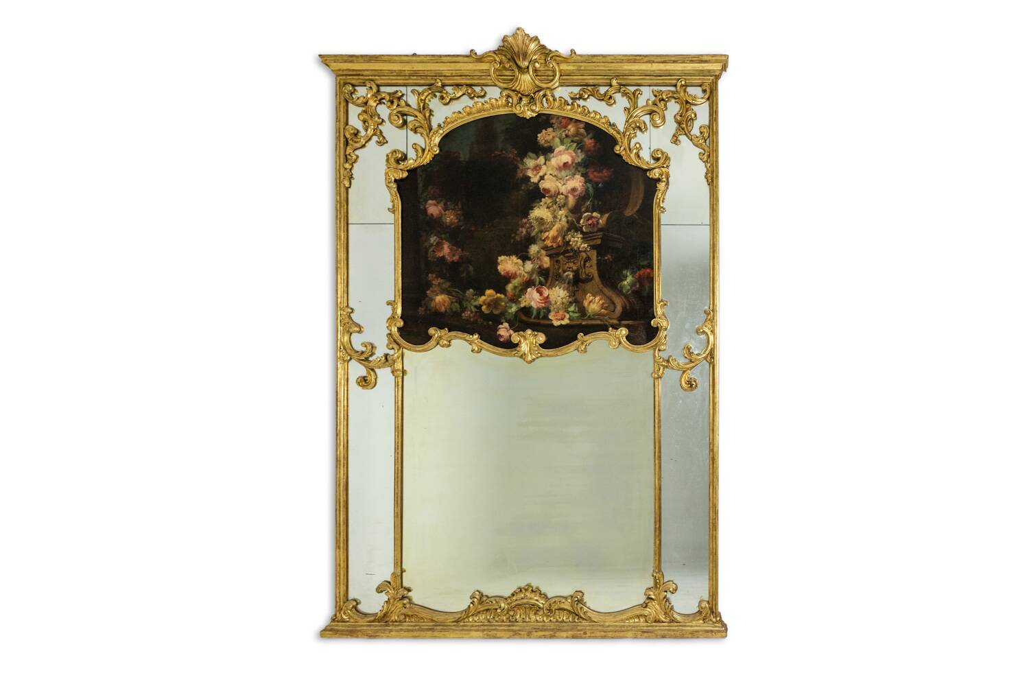 Large trumeau, or glazing bead mirror, Louis XV style. 1950s.
