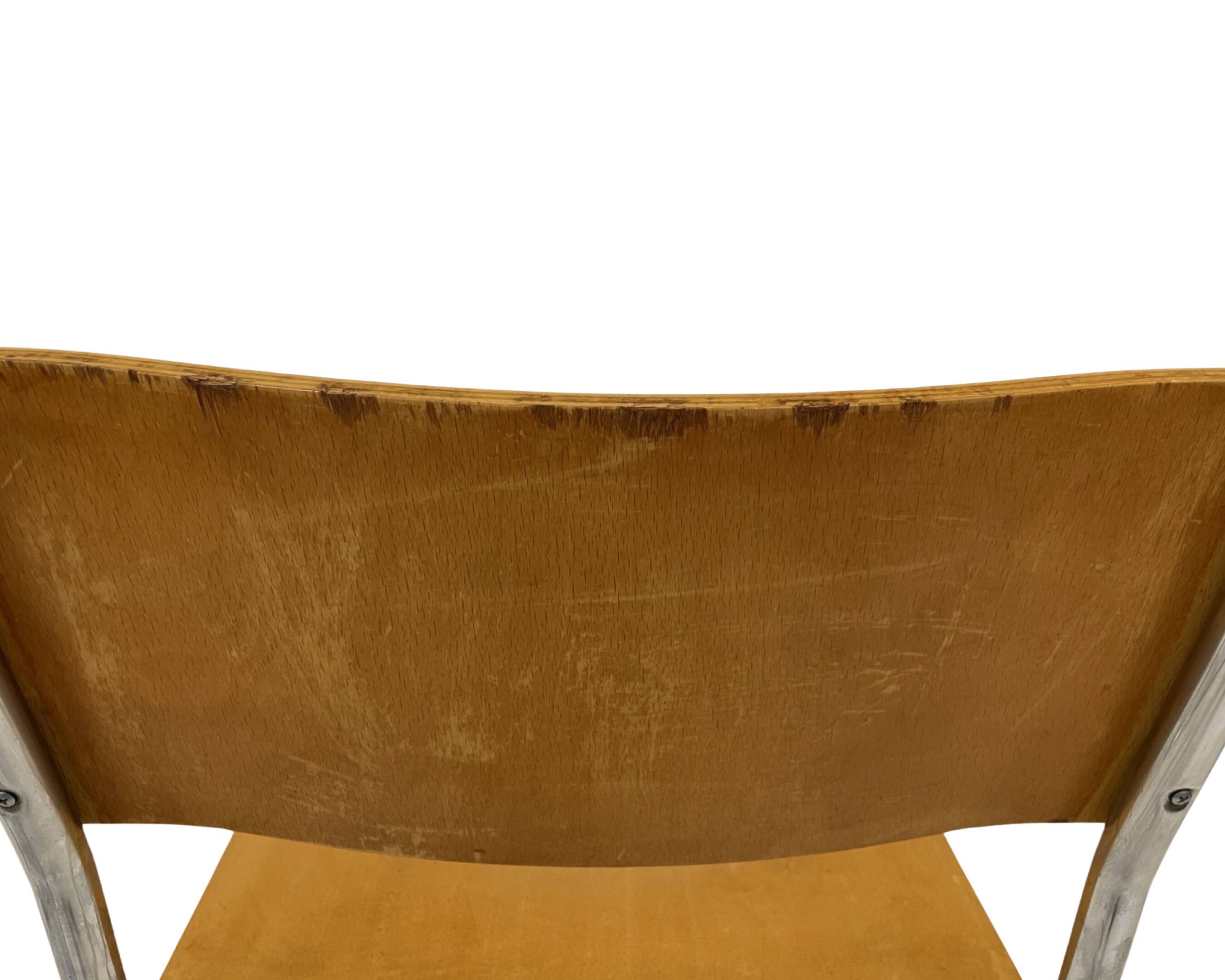 Set of four vintage dining room chairs, wood and chrome,  1970s