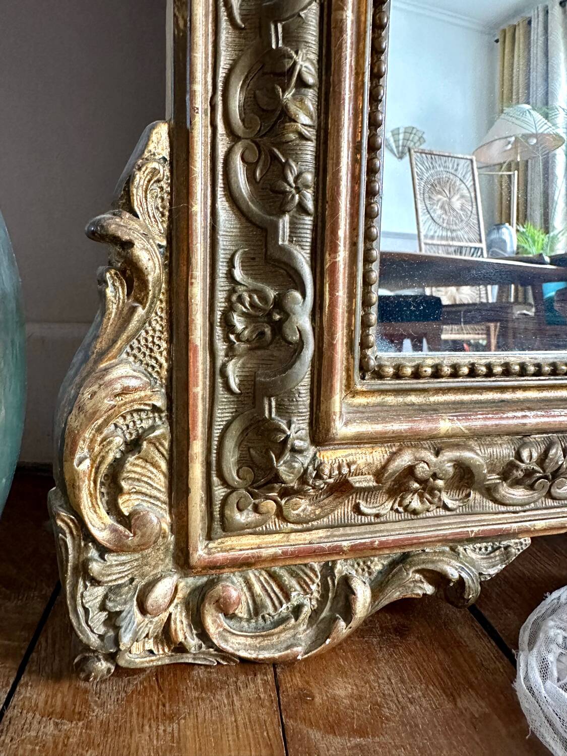 Antique gilded wood fireplace trumeau mirror 125x80