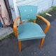 1940s bridge armchair with 3 white buttons and English green vinyl backrest