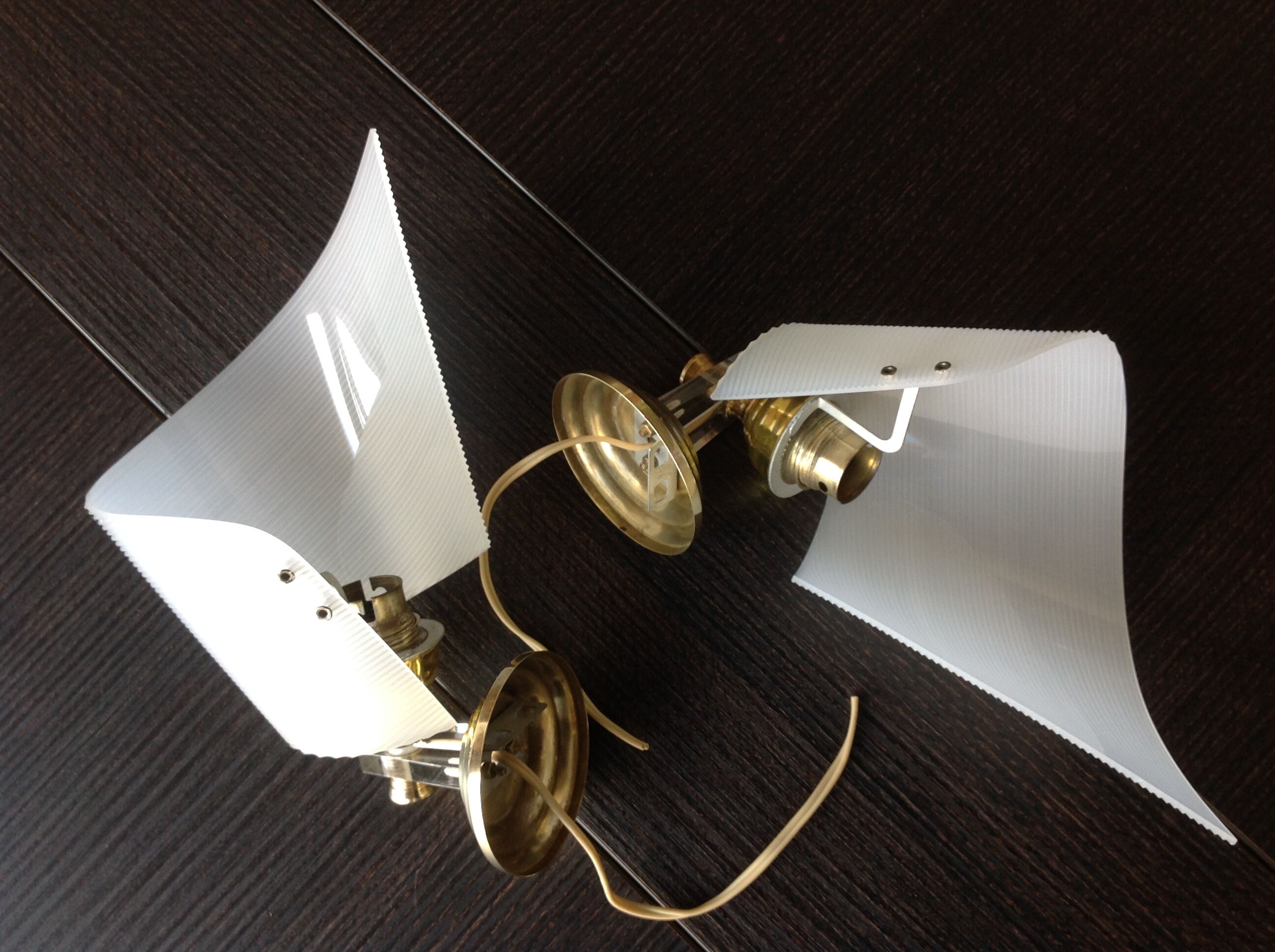 Pair of brass and perspex white /vintage 50-60s wall light