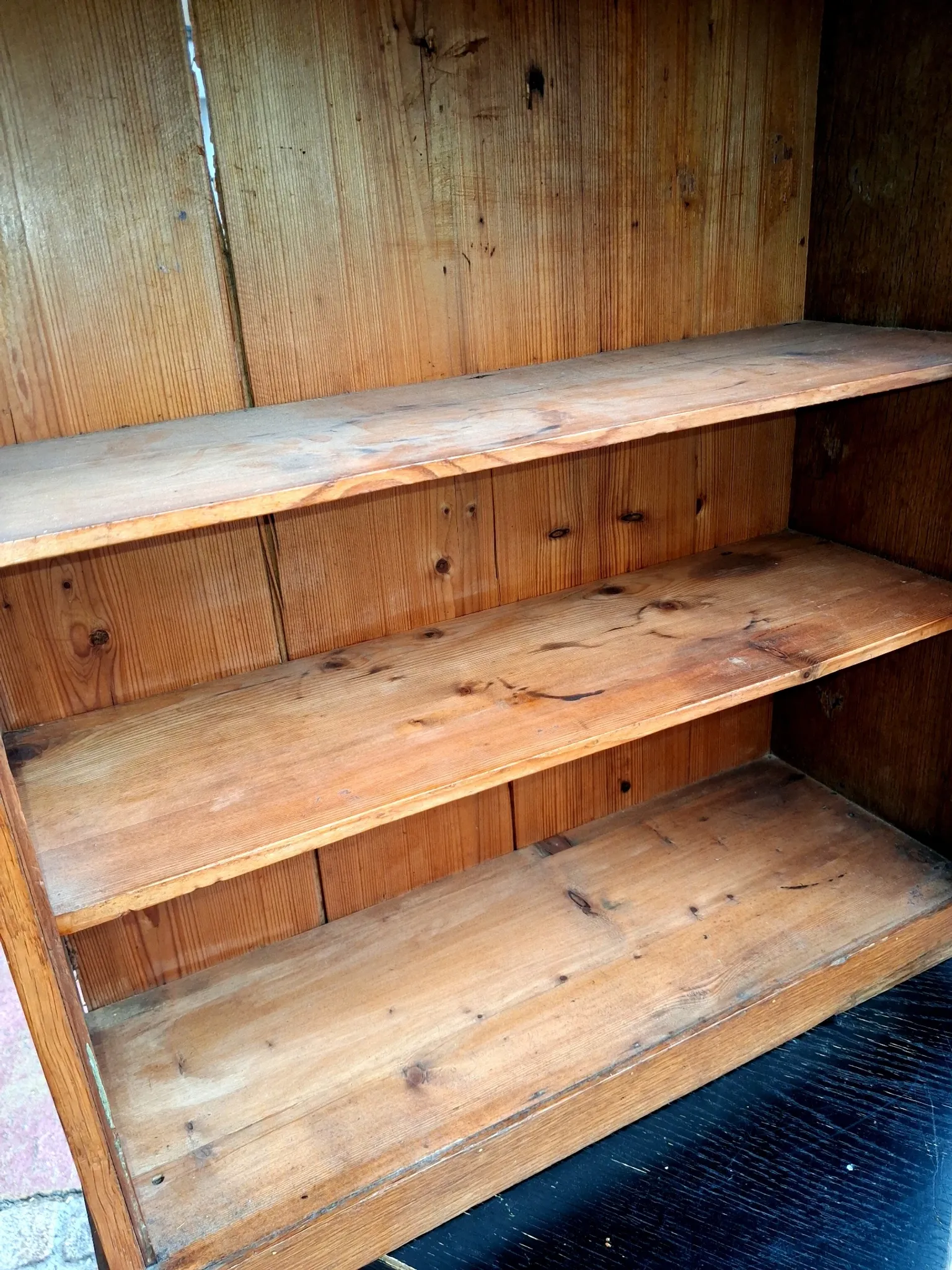 Vintage wooden wall display cabinet, chalet country design.