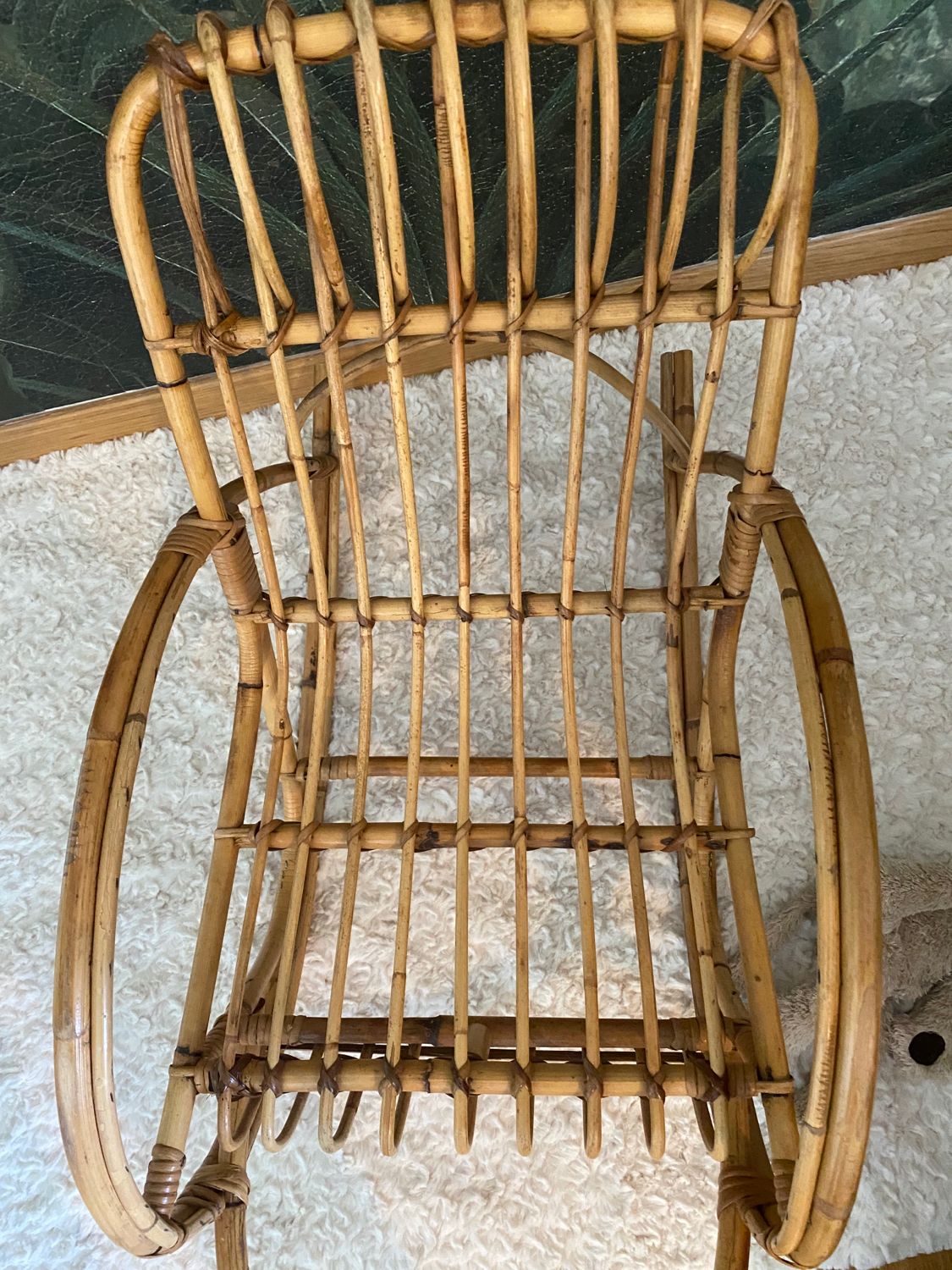 Rocking chair, vintage children's rocking chair, bamboo rattan armchair