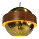 Mid Century Scandinavian Brass and Teak Pendant, 1960s