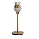 Table lamp with old white glass globe, restyled, lily of the valley shape